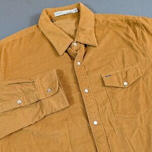 Criquet Corduroy Button Down Shirt Mens L Mustard Yellow Cotton Snap Western